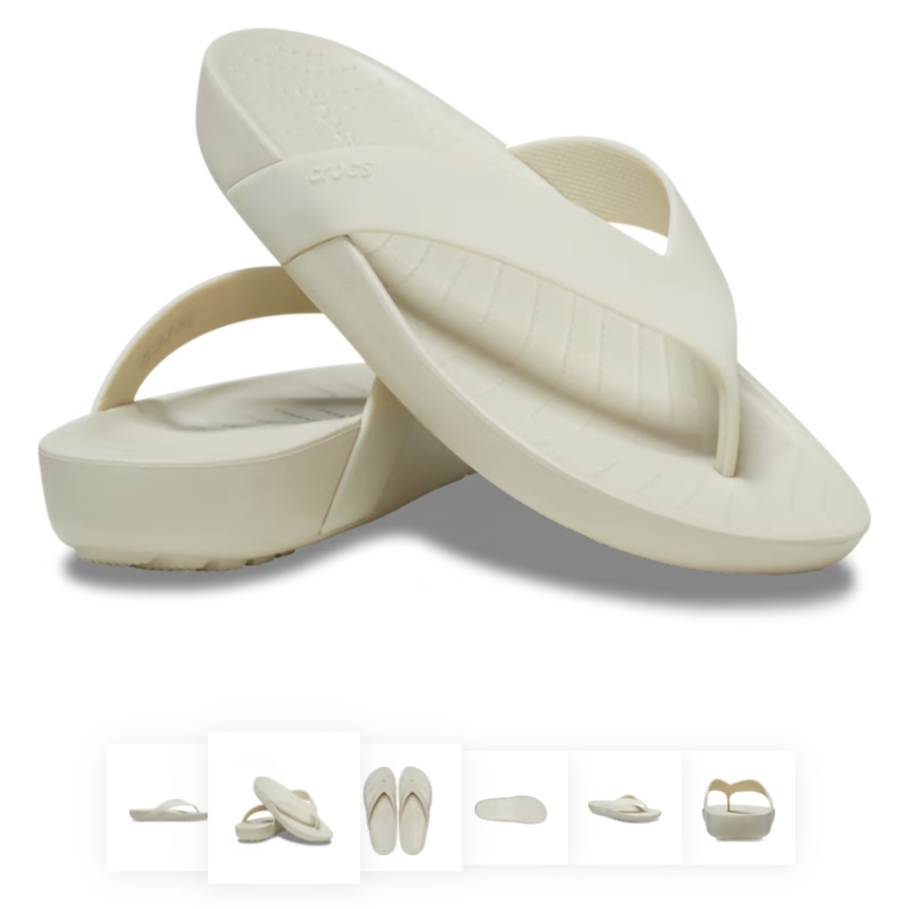 2/$65 BNWT croc splash flip flops in bone -  size 8 ladies but unisex